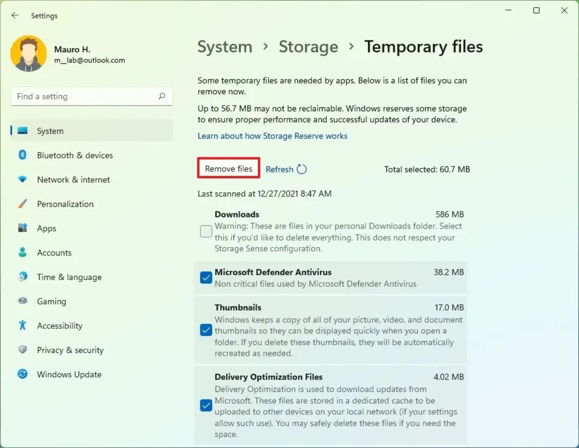 حذف فایل‌های موقت ازطریق برنامه تنظیمات ویندوز 11