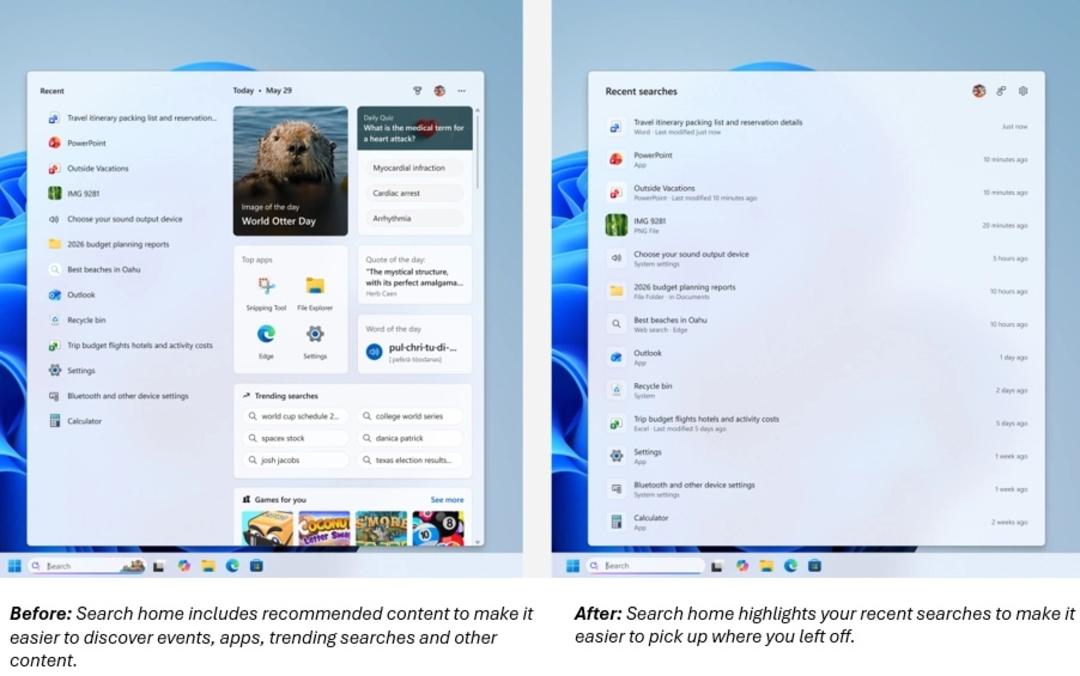 نسخه‌ی قدیمی و جدید سیستم سرچ ویندوز ۱۱