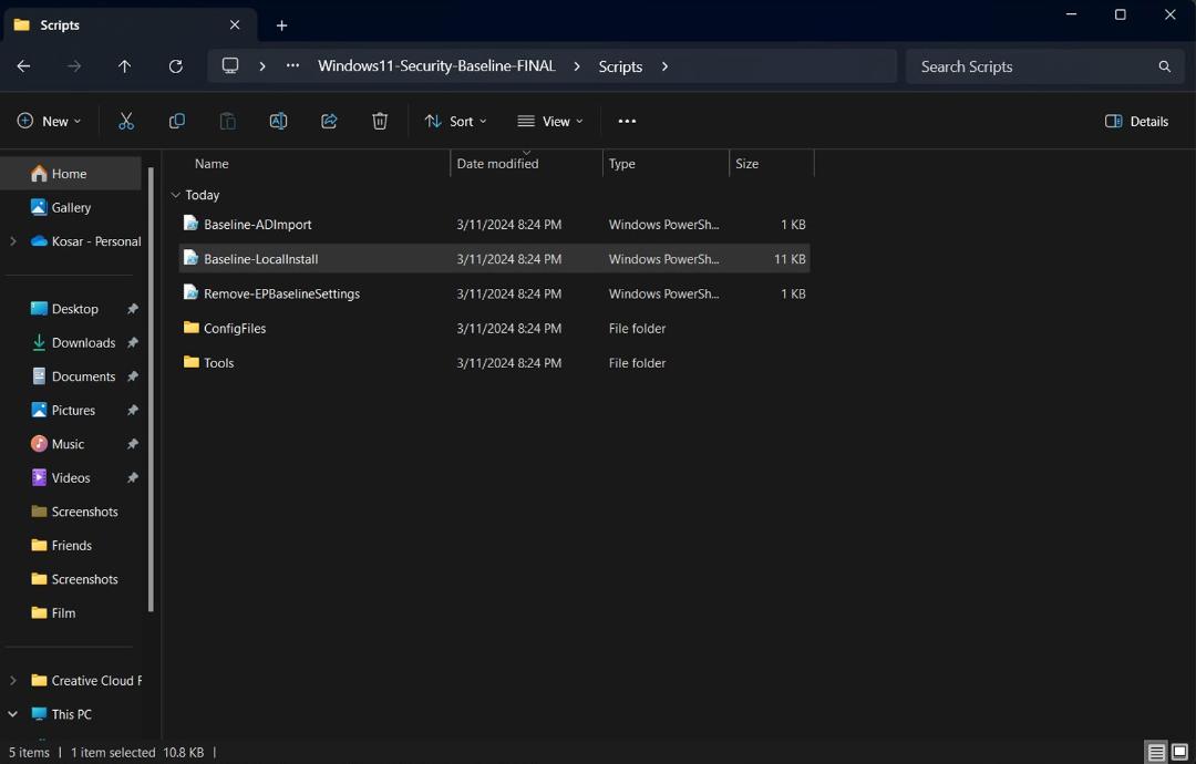 برنامه‌ی Windows security baseline