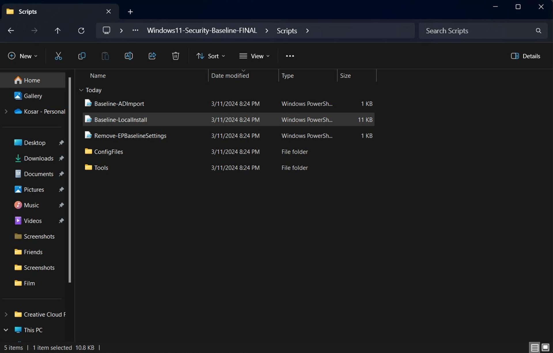 برنامه‌ی Windows security baseline