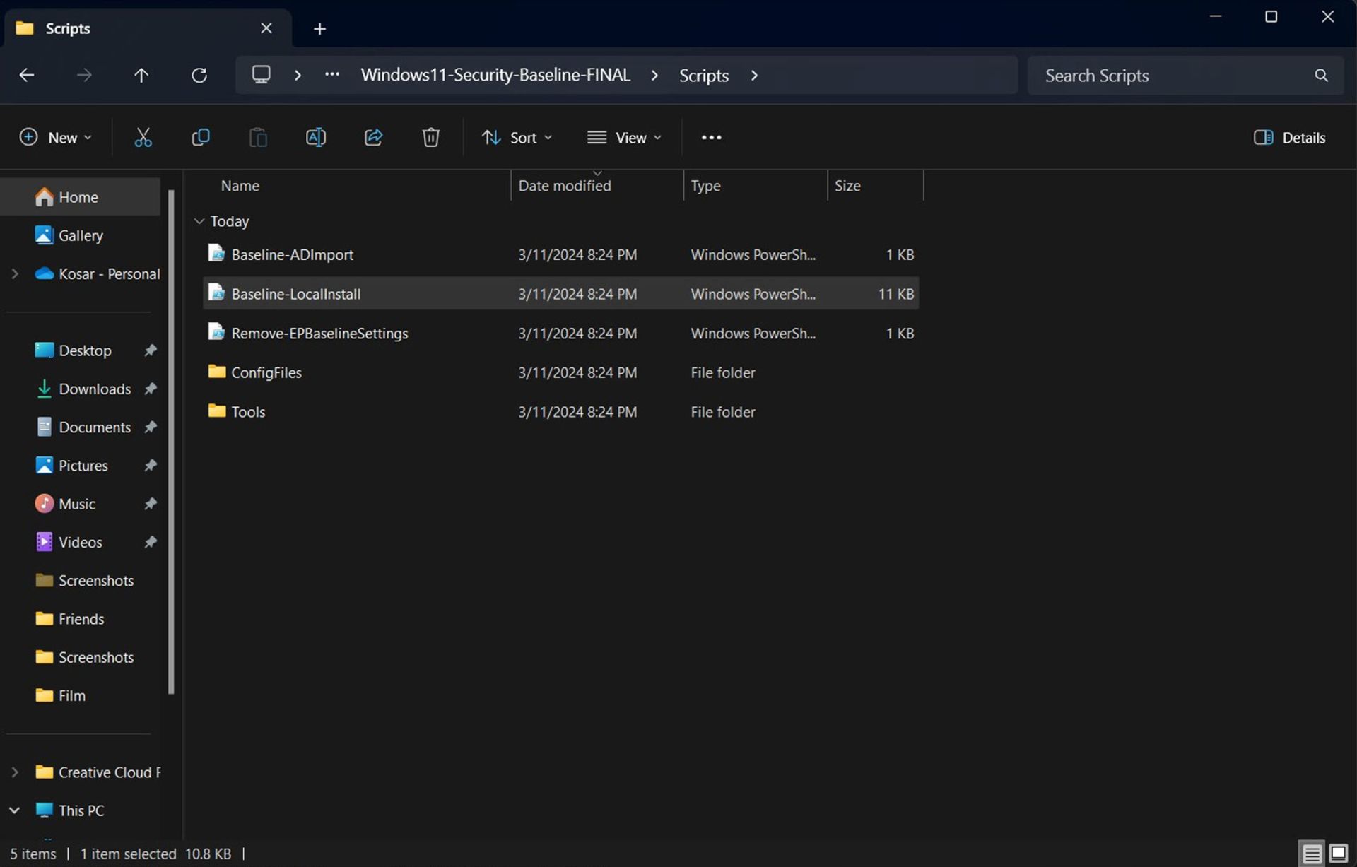 برنامه‌ی Windows security baseline