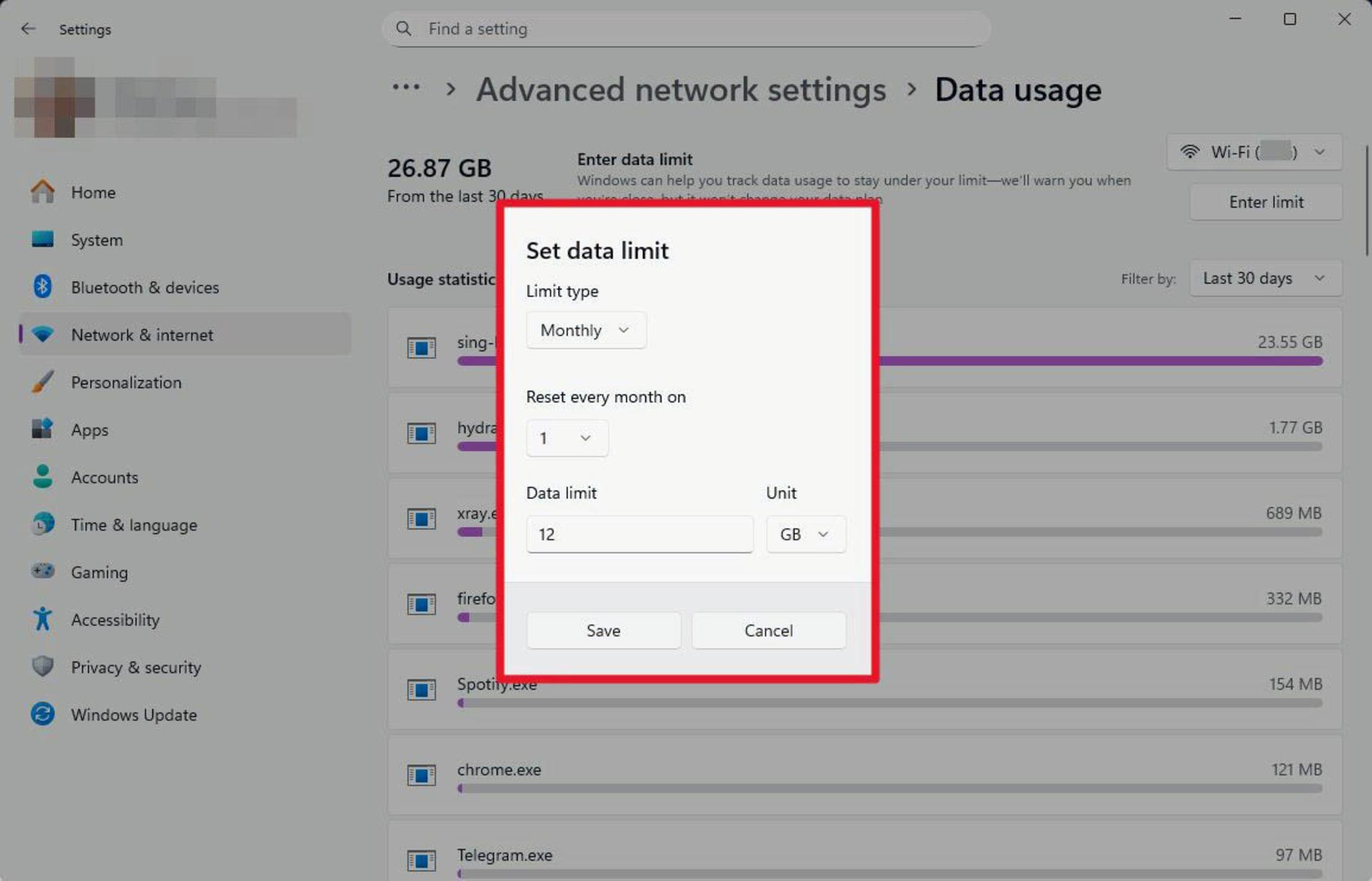 مراحل تعیین محدودیت داده (Data Limit) برای اتصال اینترنت در ویندوز ۱۱
