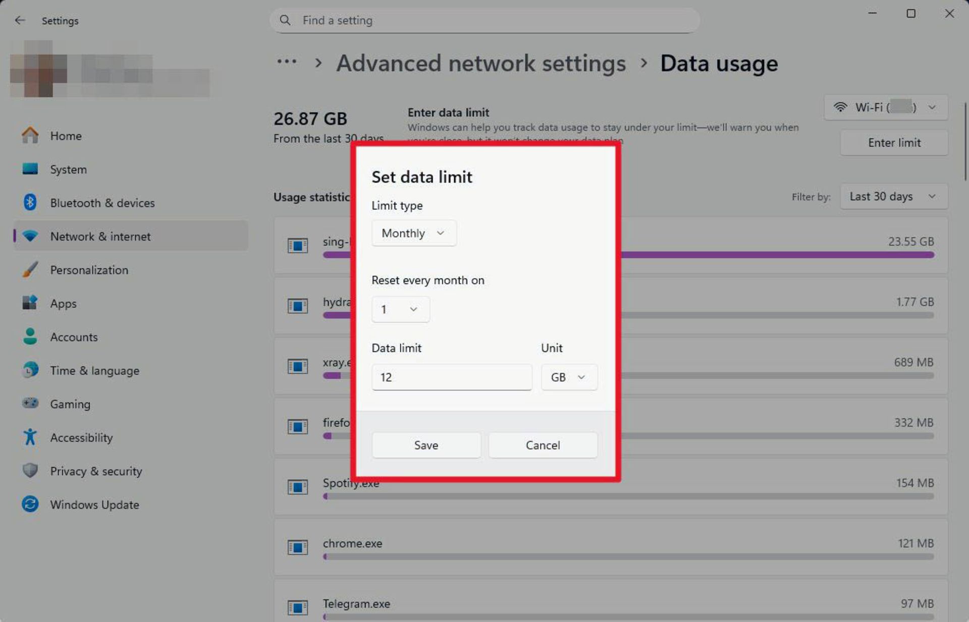 مراحل تعیین محدودیت داده (Data Limit) برای اتصال اینترنت در ویندوز ۱۱