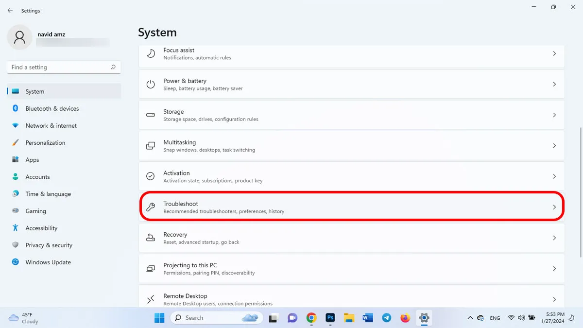 عیب یاب اتصال به اینترنت (windows 11 settings troubleshoot)