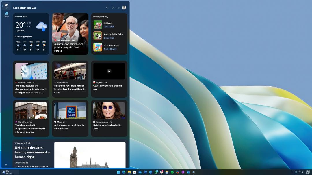 فید MSN در پنل ویجت‌های ویندوز ۱۱