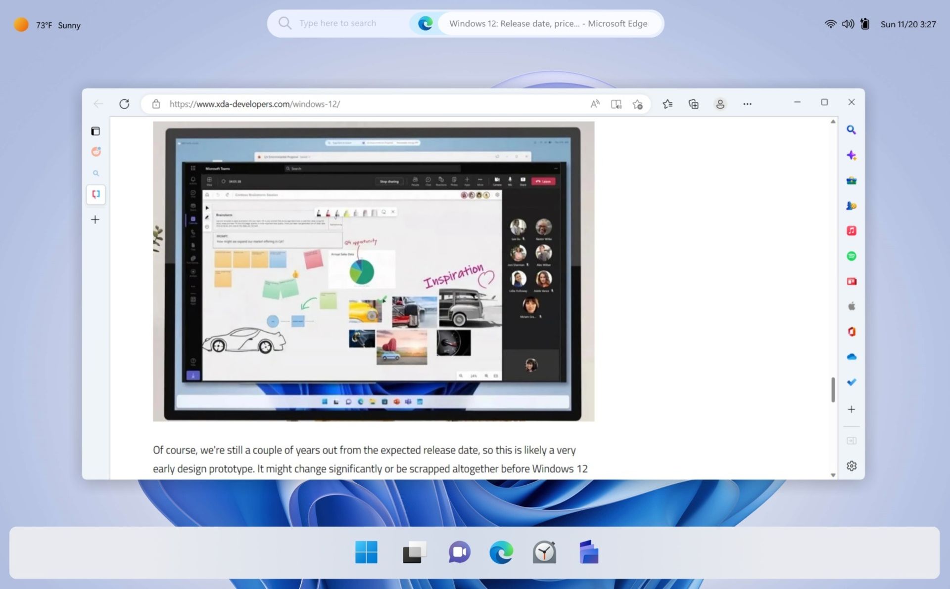 طرح مفهومی از محیط ویندوز ۱۲