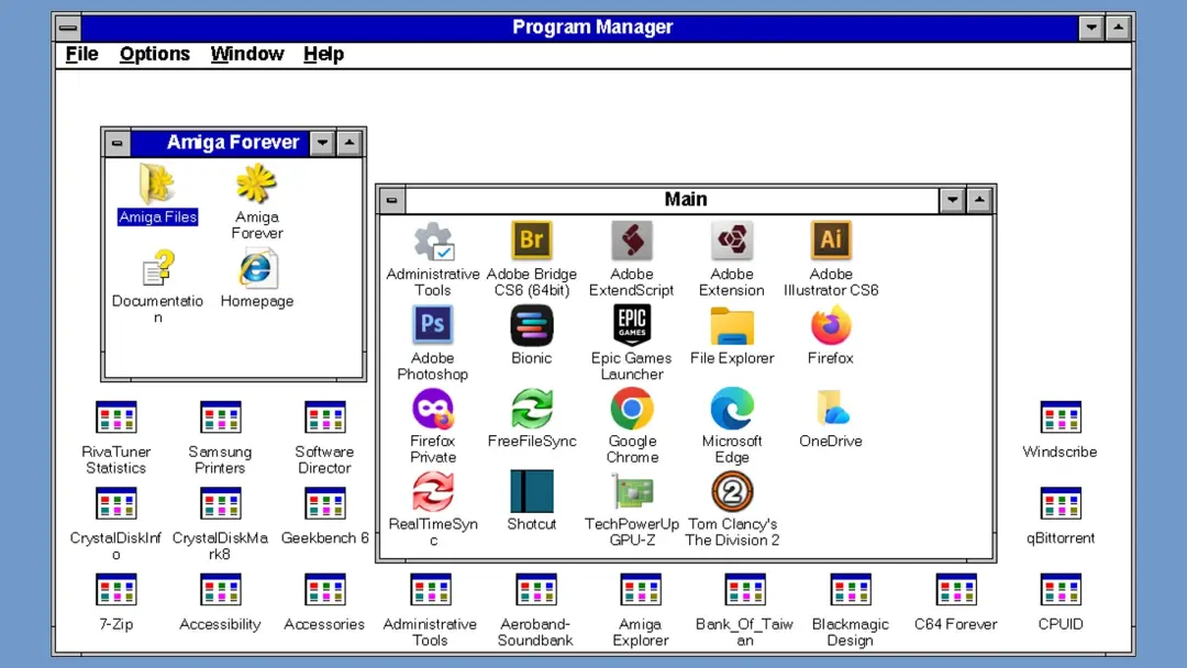 آیکون‌های محیط ویندوز ۳٫۱ در پنجره‌ی Program Manager