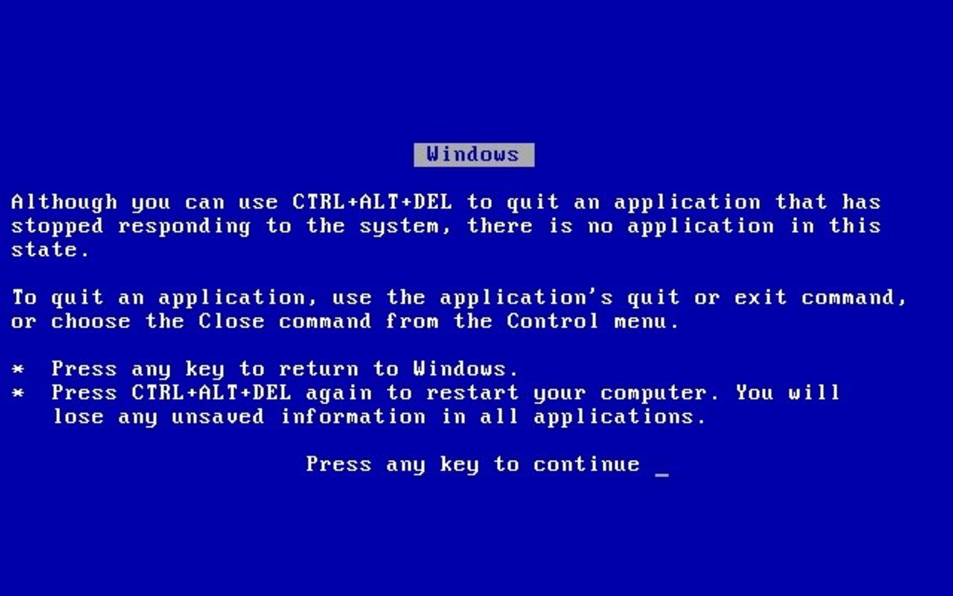 Blue Screen of Death in Windows 3