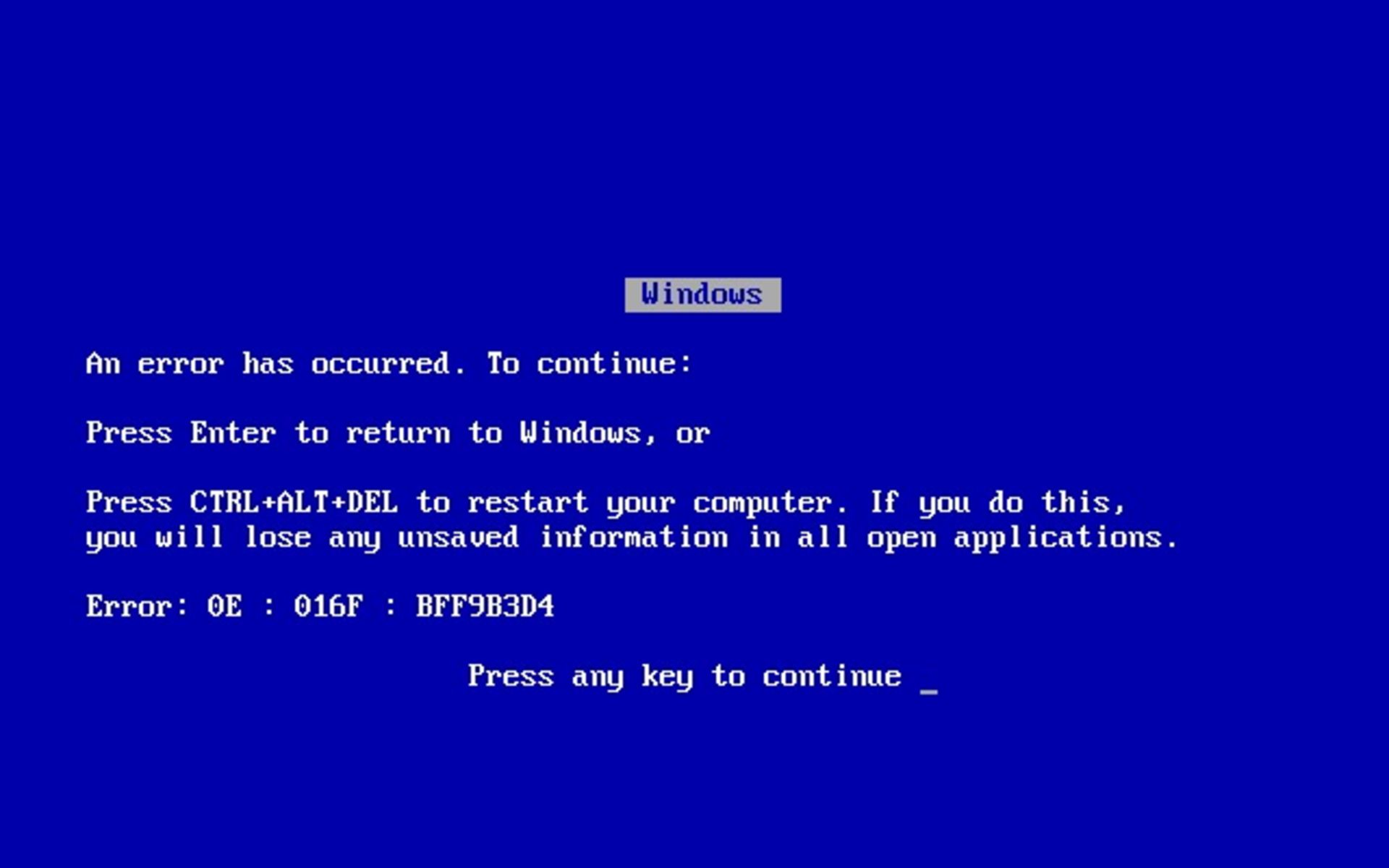 Blue Screen of Death in Windows 95