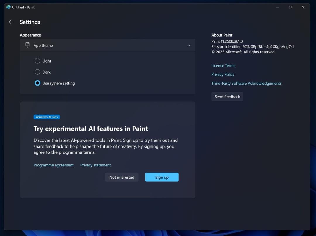 اپ پینت در ویندوز AI Labs