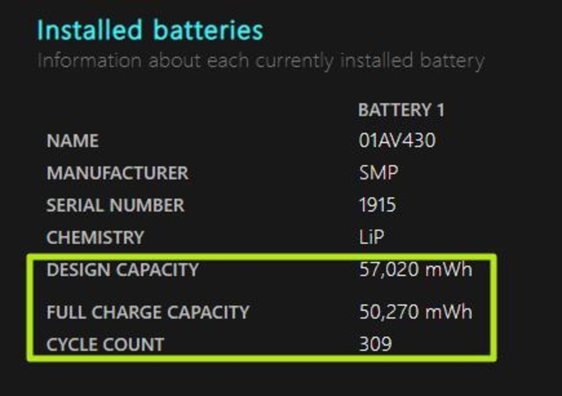 ظرفیت باتری و چرخه های شارژ در ویندوز