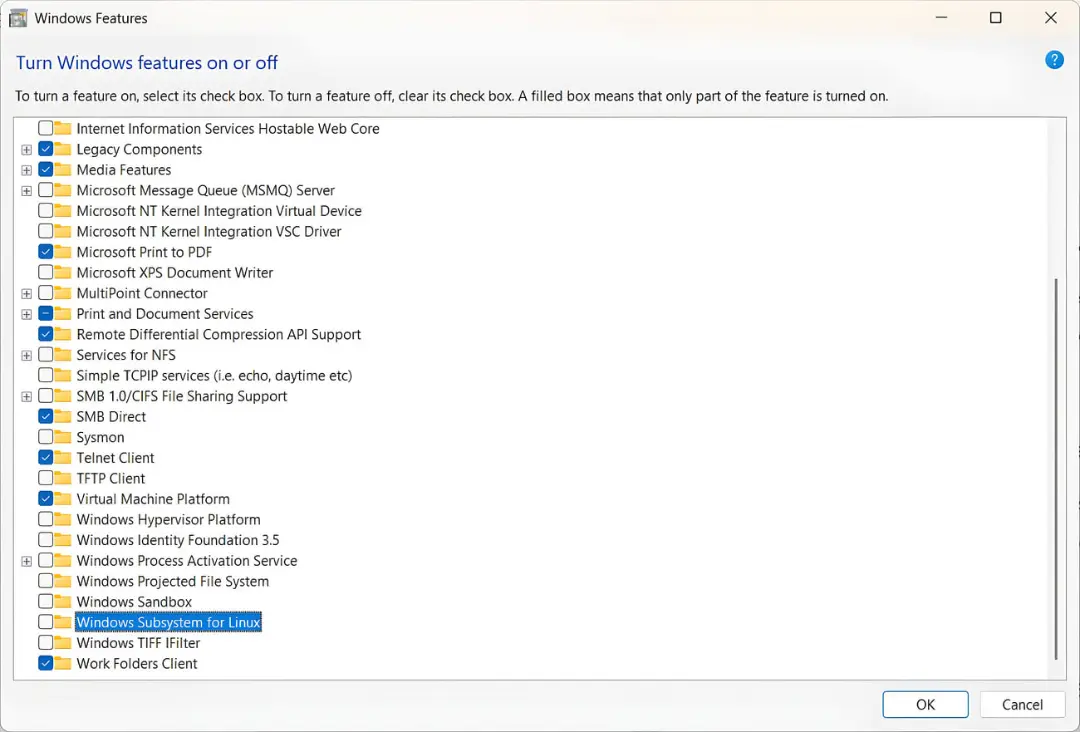 فهرست ویژگی‌های ویندوز (Windows Features) در پنجره تنظیمات سیستم