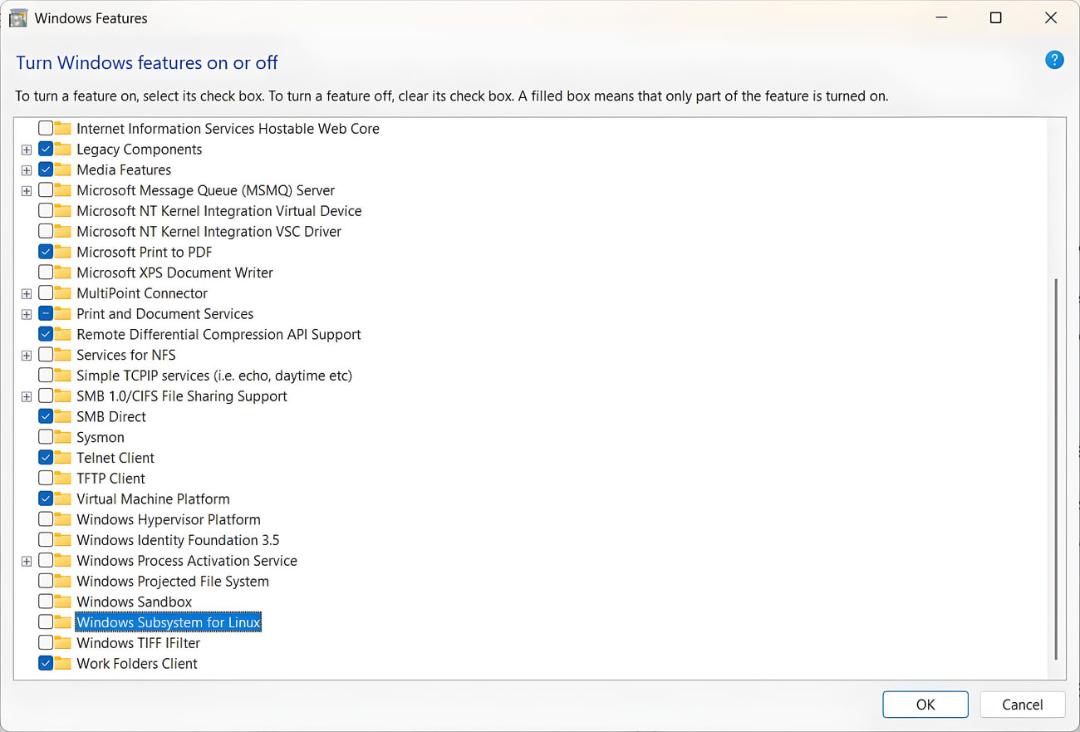 فهرست ویژگی‌های ویندوز (Windows Features) در پنجره تنظیمات سیستم