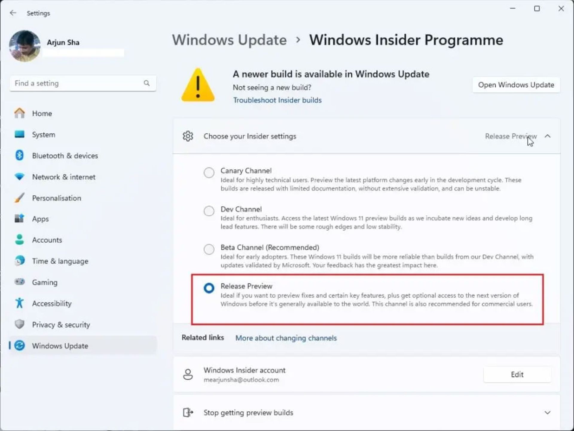 تنظیمات Windows Insider Programme
