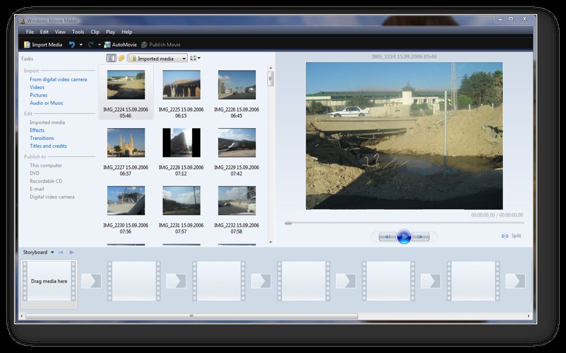 پنجره‌ی برنامه‌ی Windows Movie Maker در ویندوز