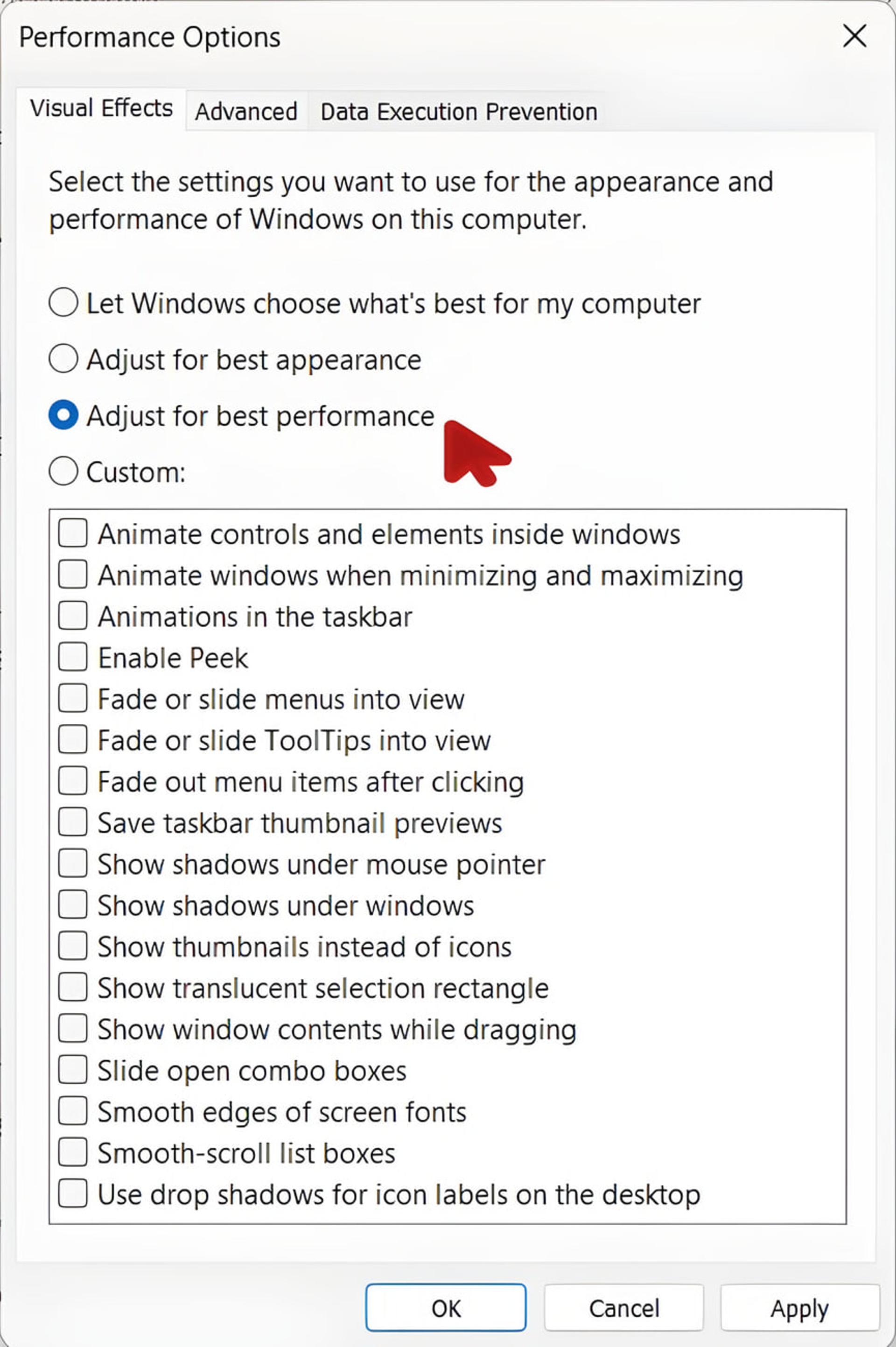 تنظیمات Performance Options در ویندوز برای افزایش سرعت سیستم