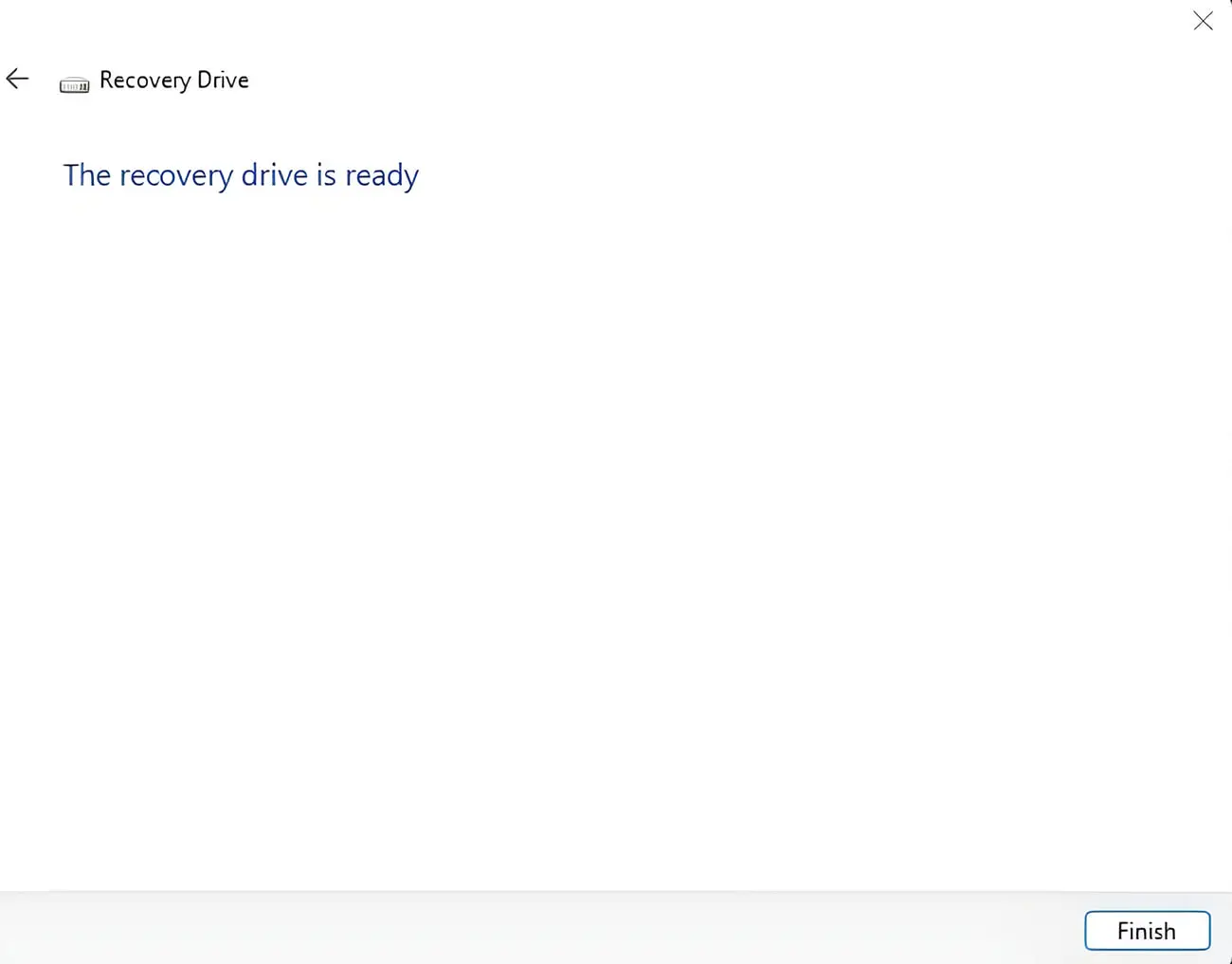 پیام موفقیت‌آمیز آماده‌سازی درایو بازیابی (Recovery Drive) در سیستم‌عامل ویندوز