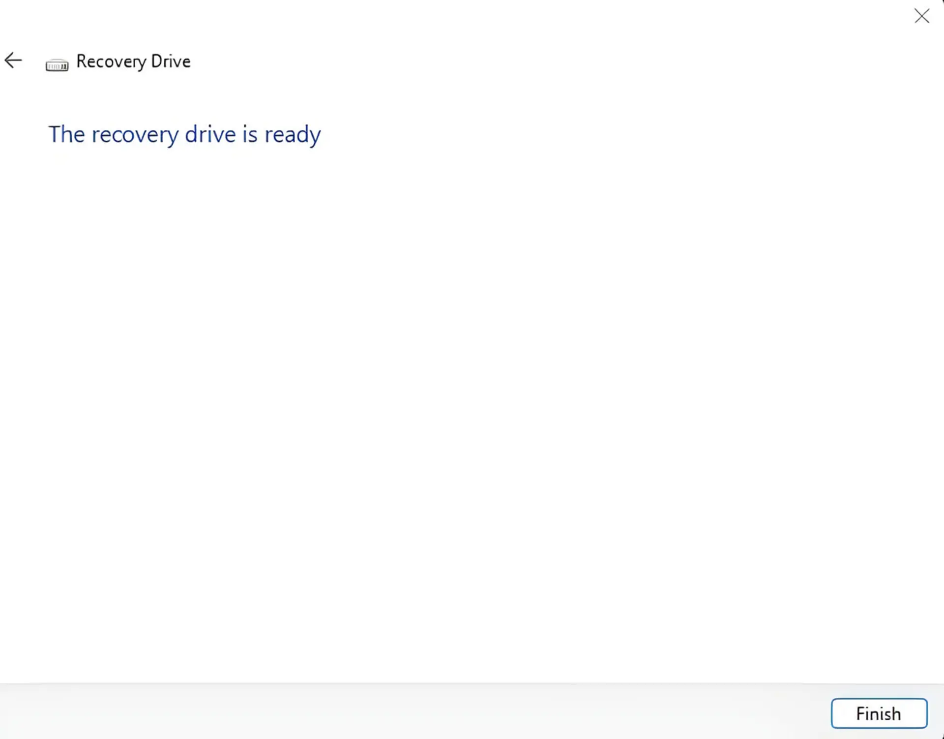 پیام موفقیتآمیز آمادهسازی درایو بازیابی (Recovery Drive) در سیستمعامل ویندوز