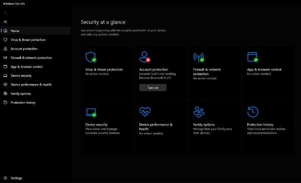 تنظیمات Windows Security