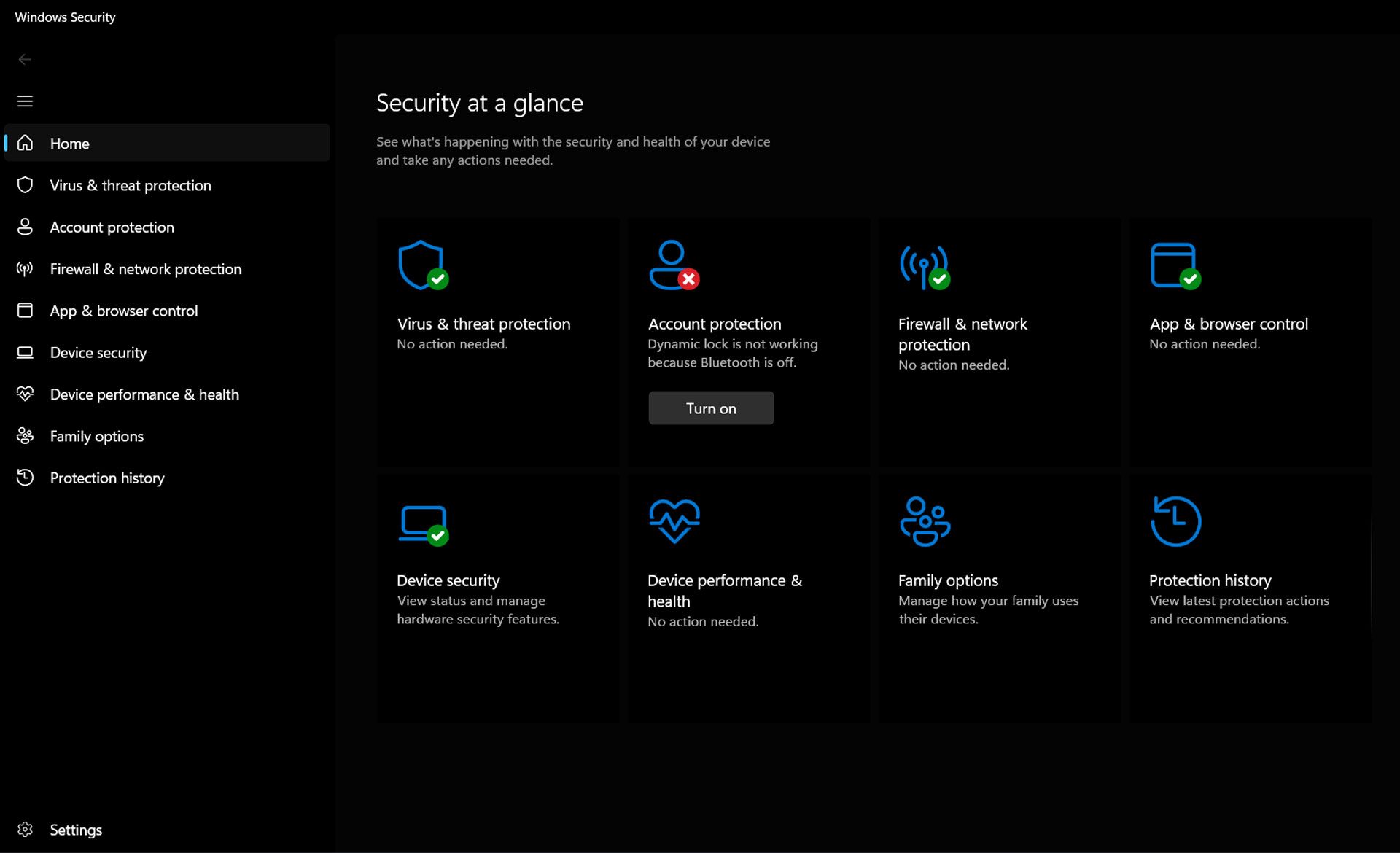Windows Security settings