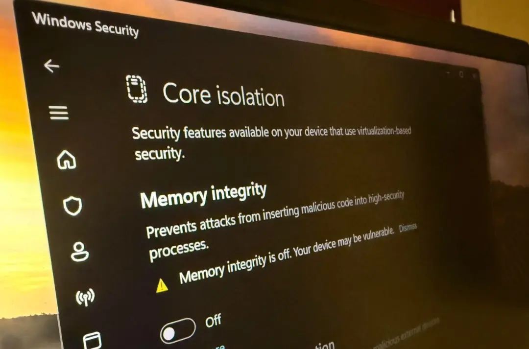 تنظیمات Memory Integrity در بخش Core isolation در محیط Windows Security
