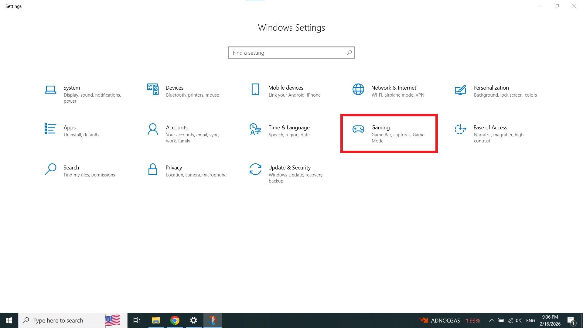تنظیمات ویندوز 