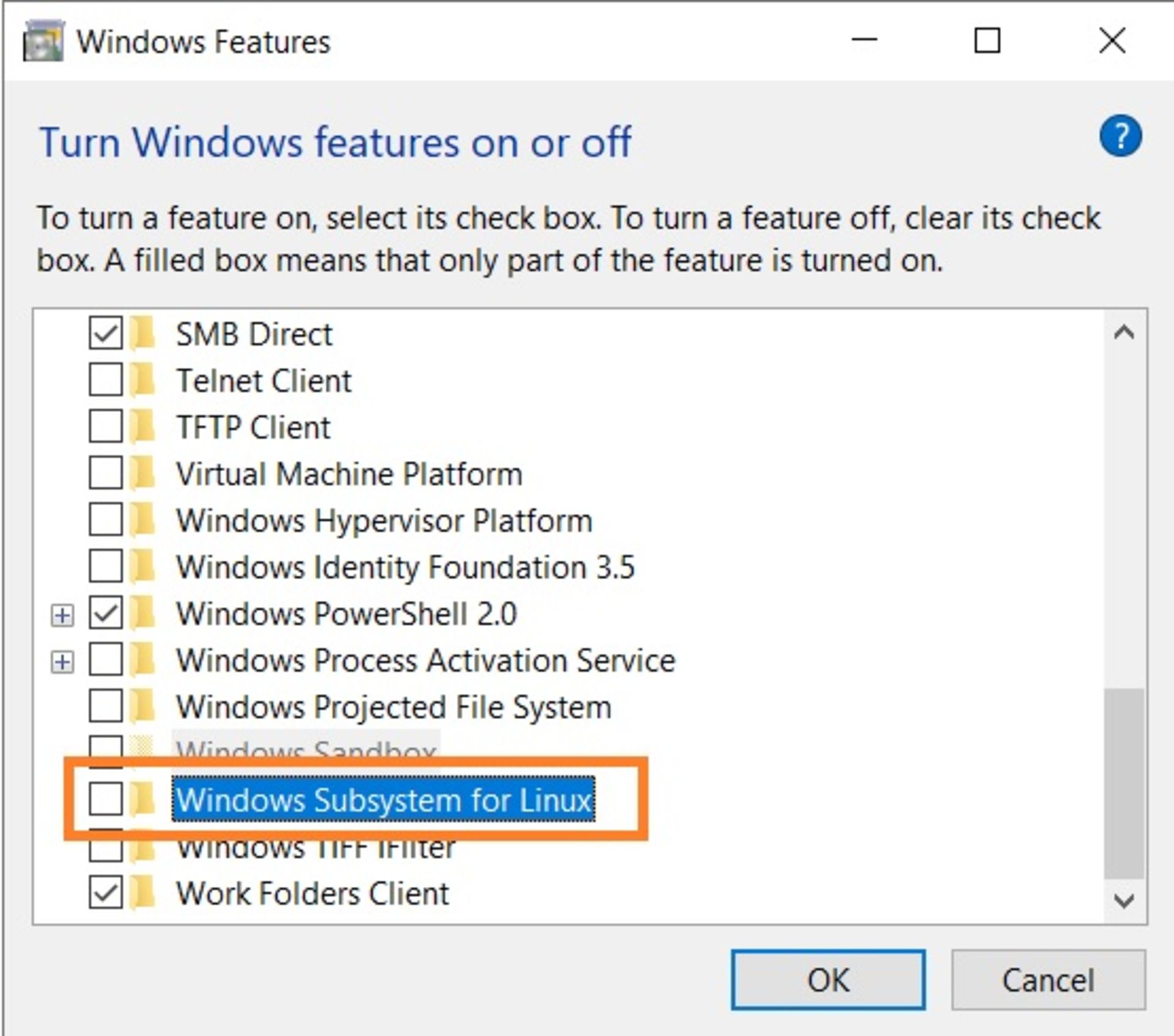  Windows Subsystem for Linux را غیرفعال کنید
