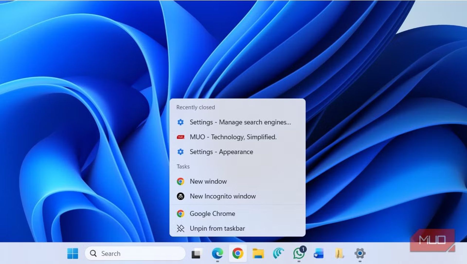 منوی تکسبار سفارشی