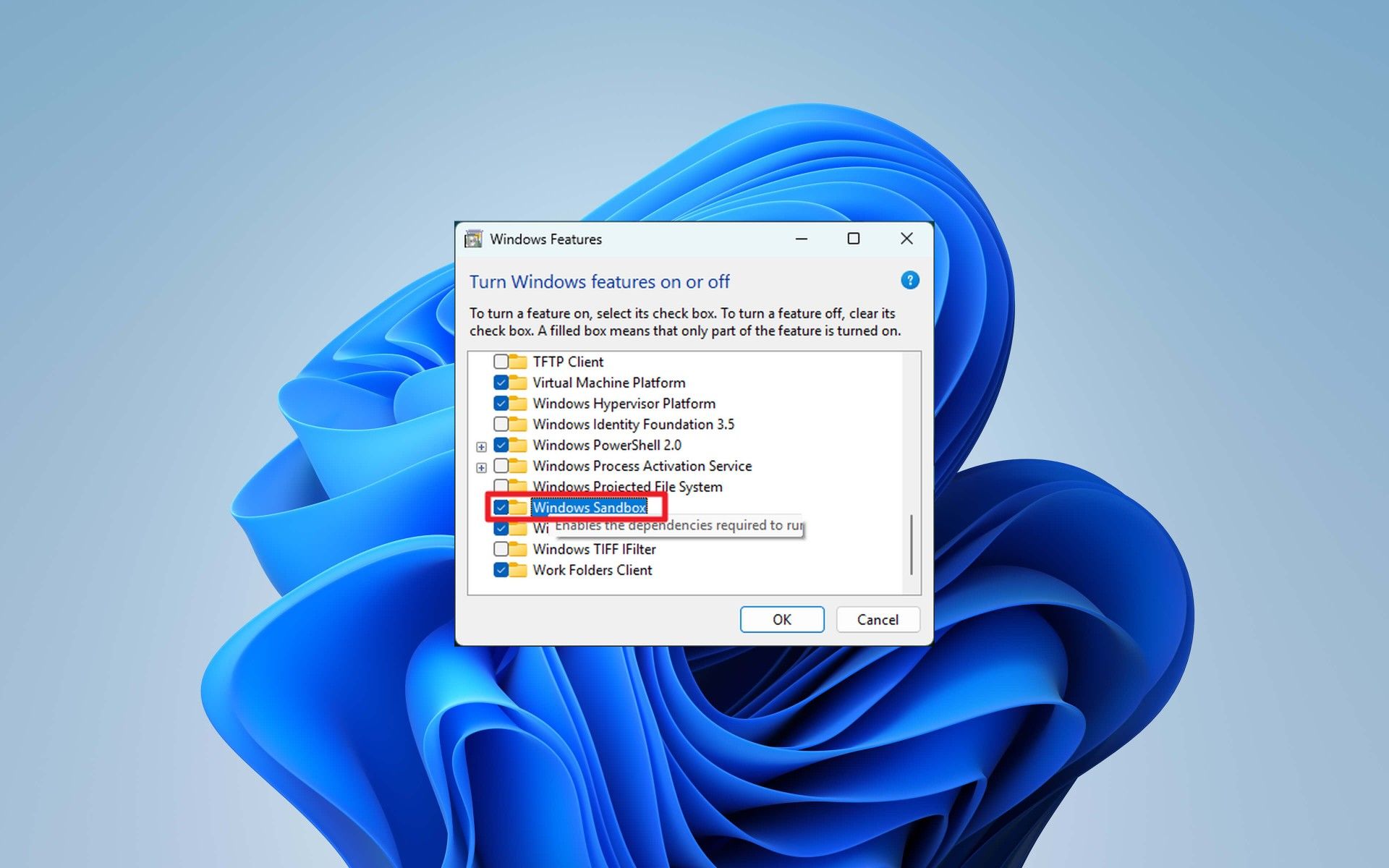 فعال سازی ویندوز سندباکس در turn windows features on and off
