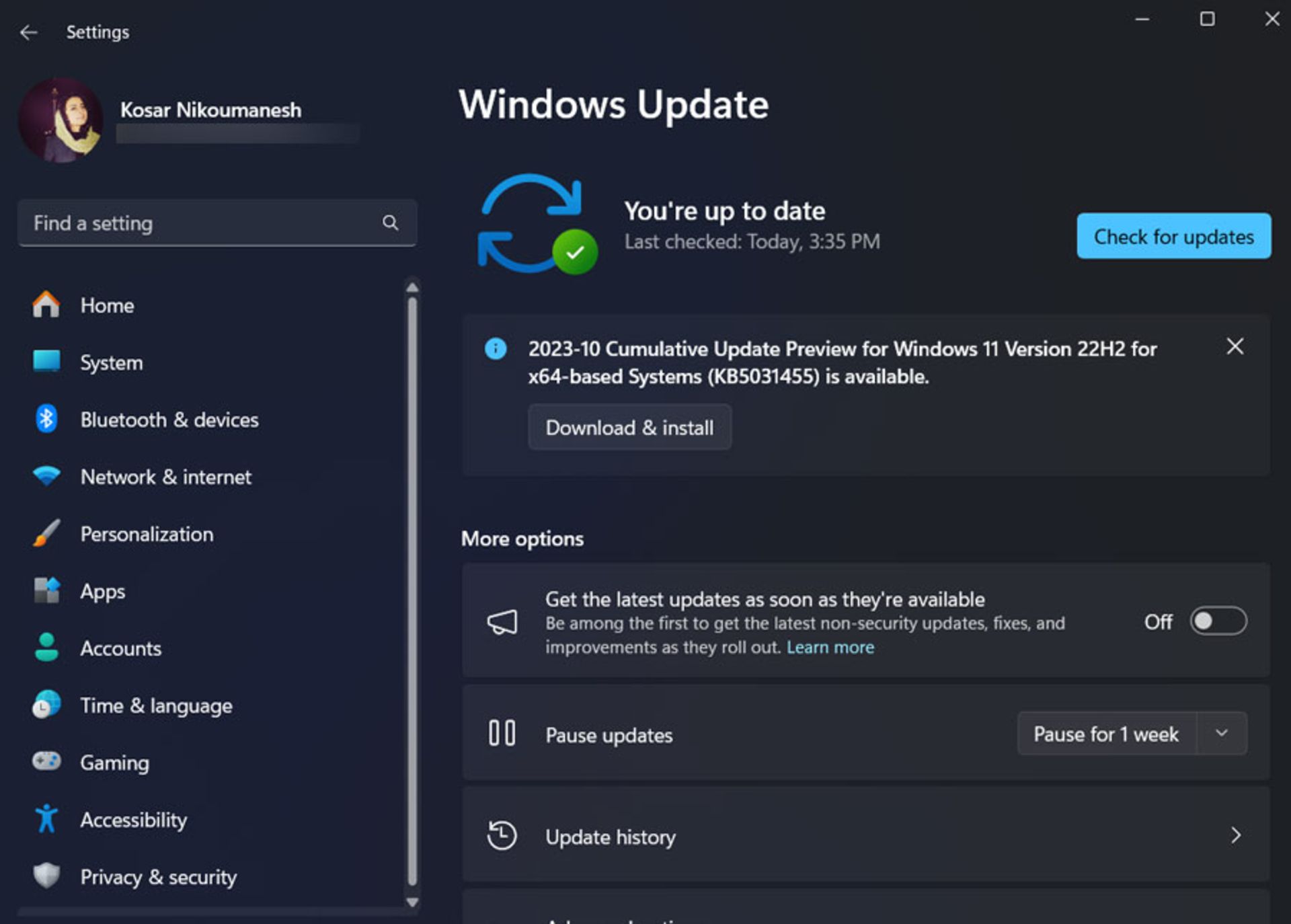 تنظیمات Windows Update