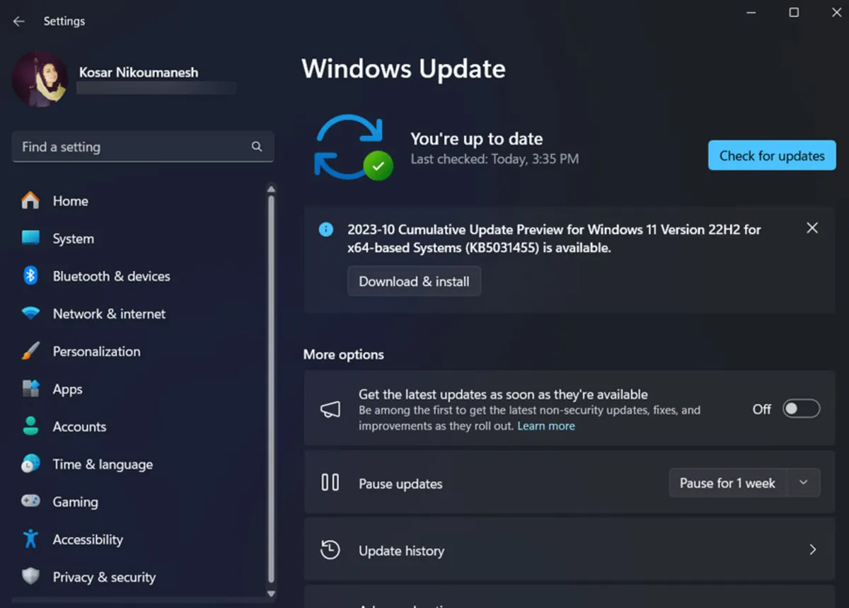 تنظیمات Windows Update