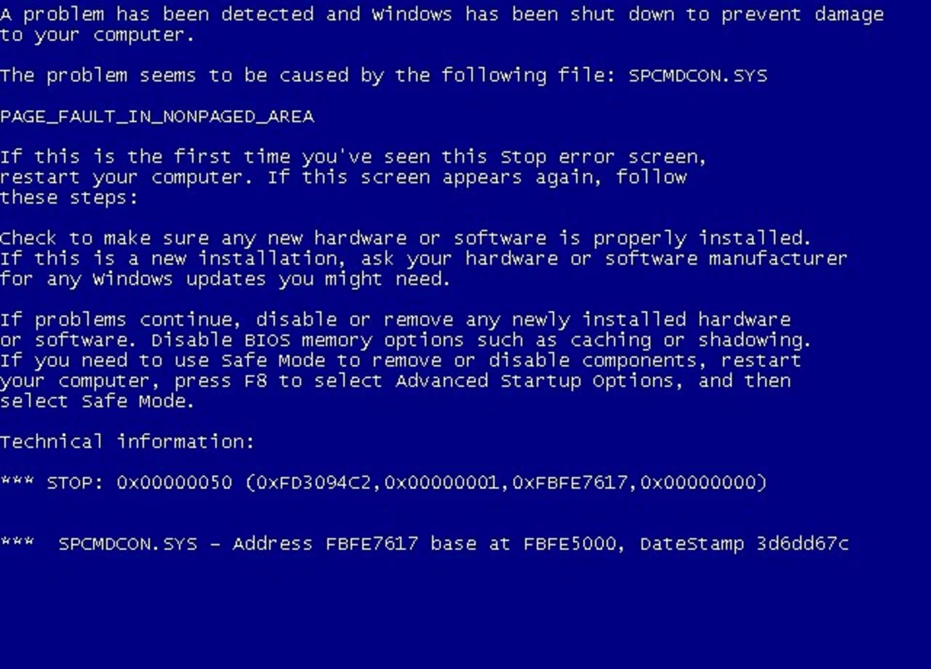 blue screen of death in windows xp