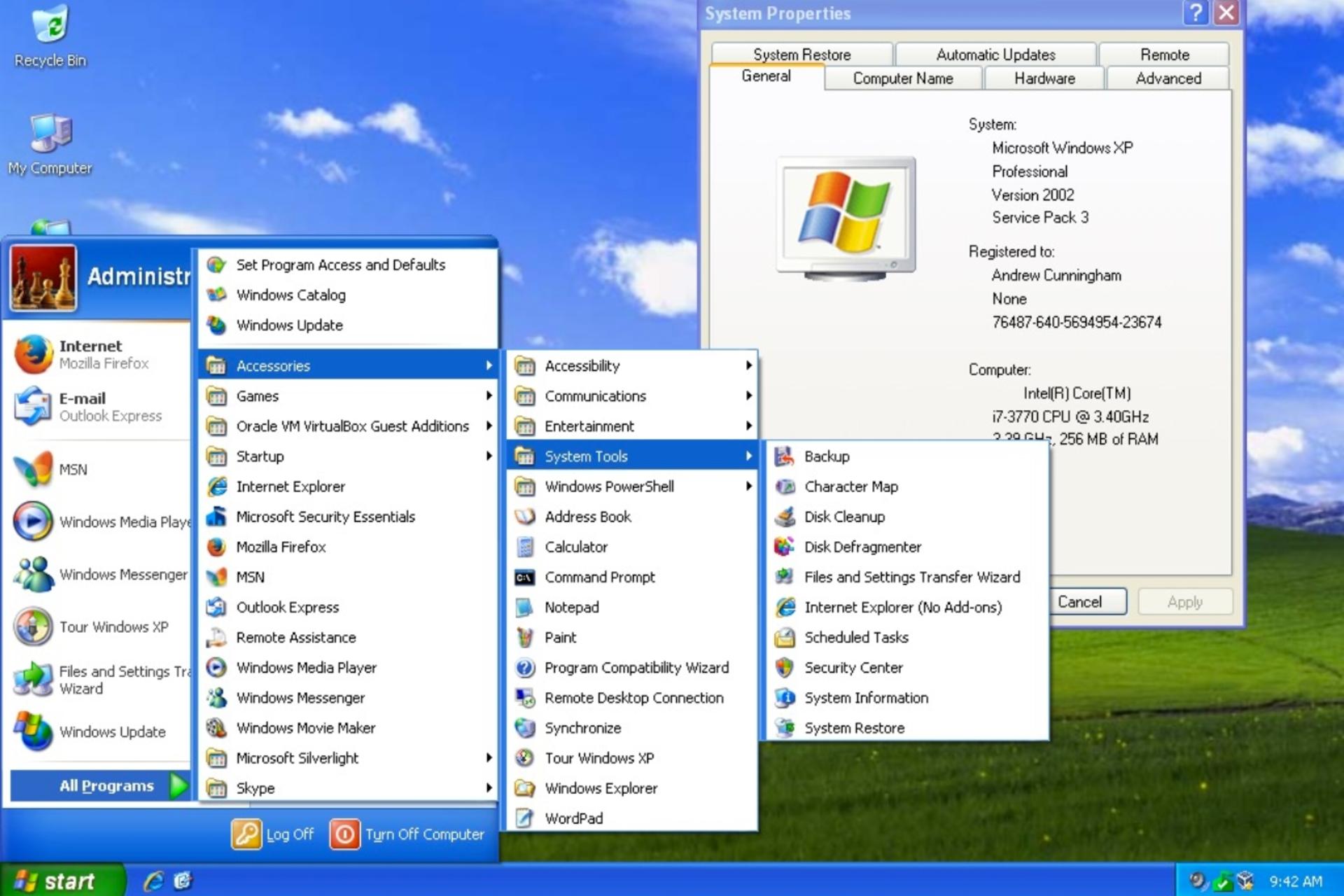 منوی استارت ویندوز XP