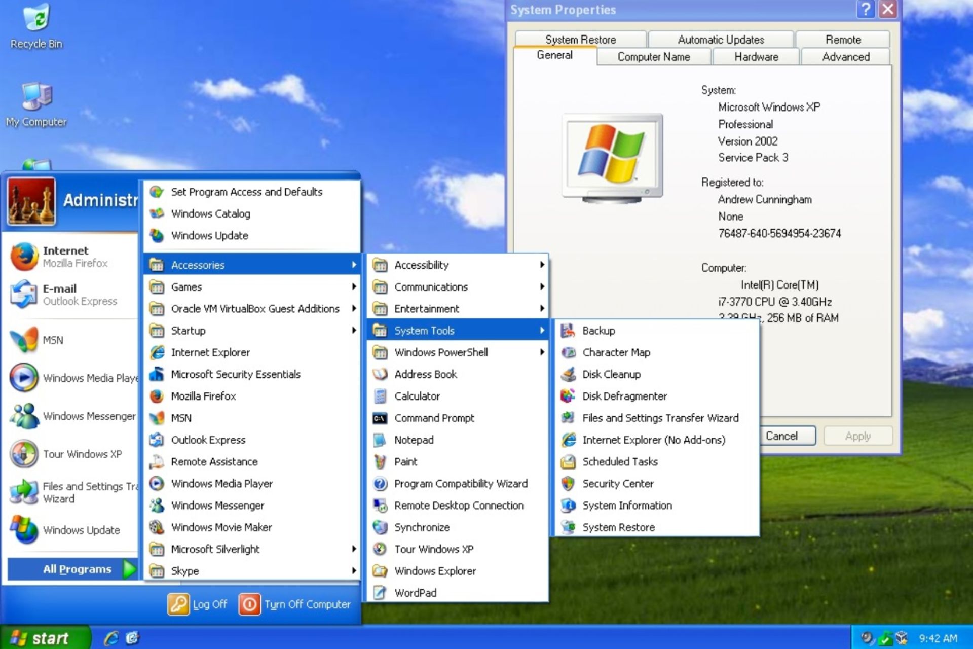 منوی استارت ویندوز XP