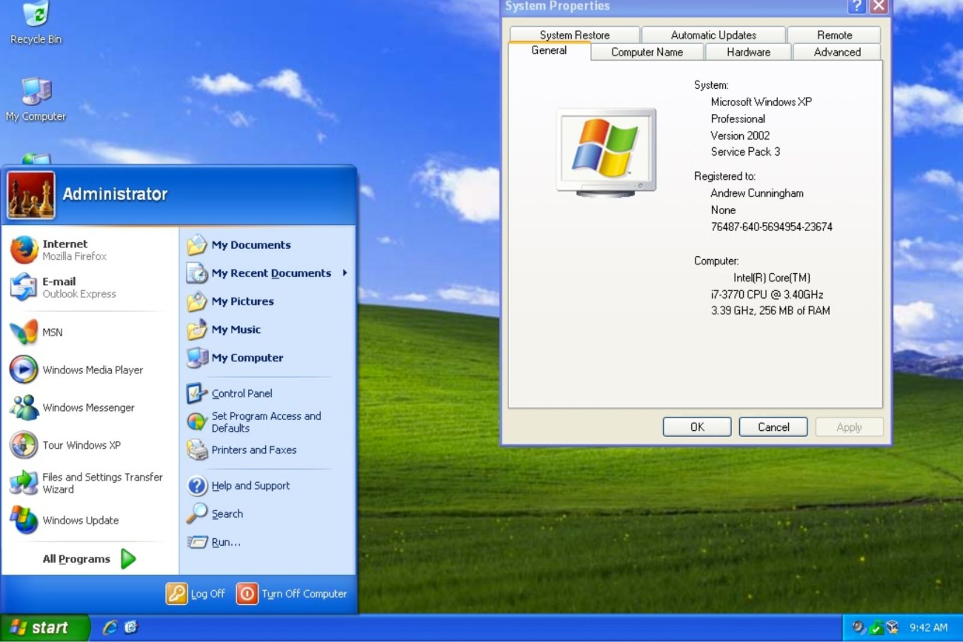 منوی استارت ویندوز XP