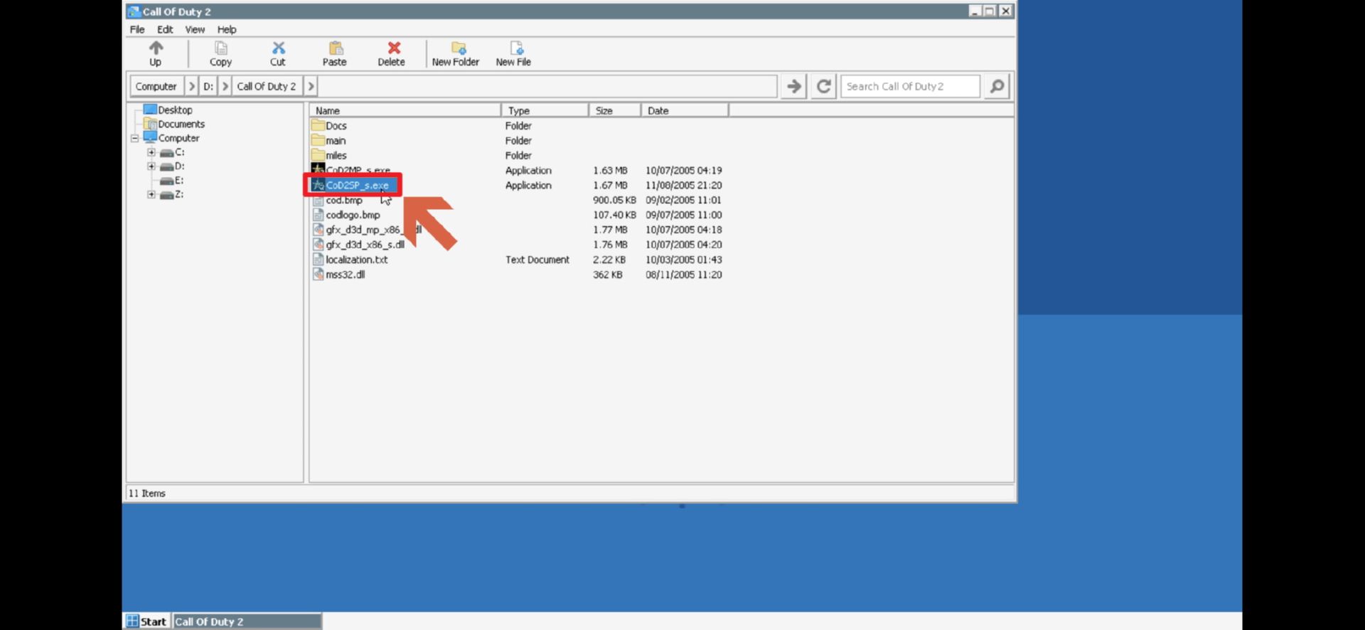 کلیک کردن روی فایل exe بازی کال آو دیوتی ۲ در وینلاتور