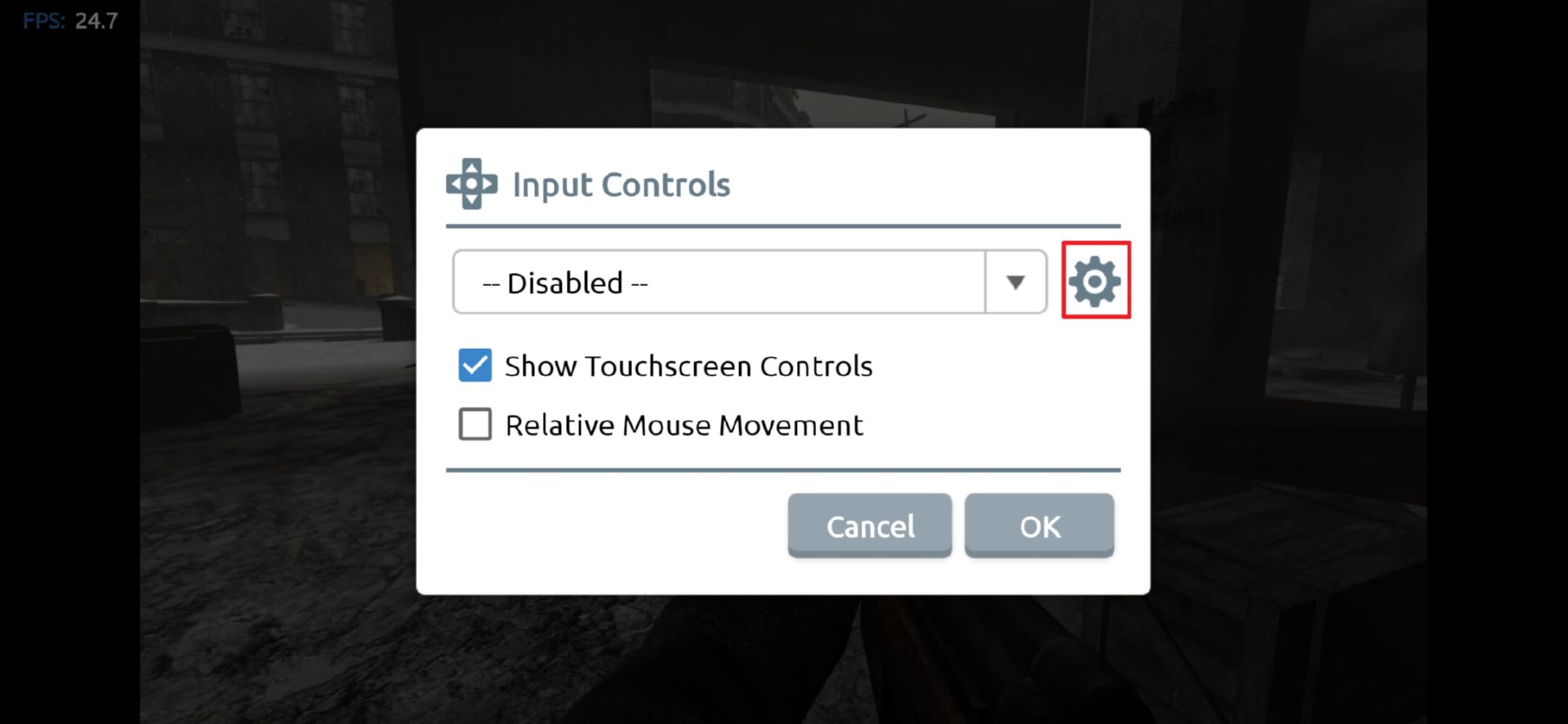 انتخاب گزینه‌ی چرخ‌دنده در صفحه‌ی Input Controls وینلاتور