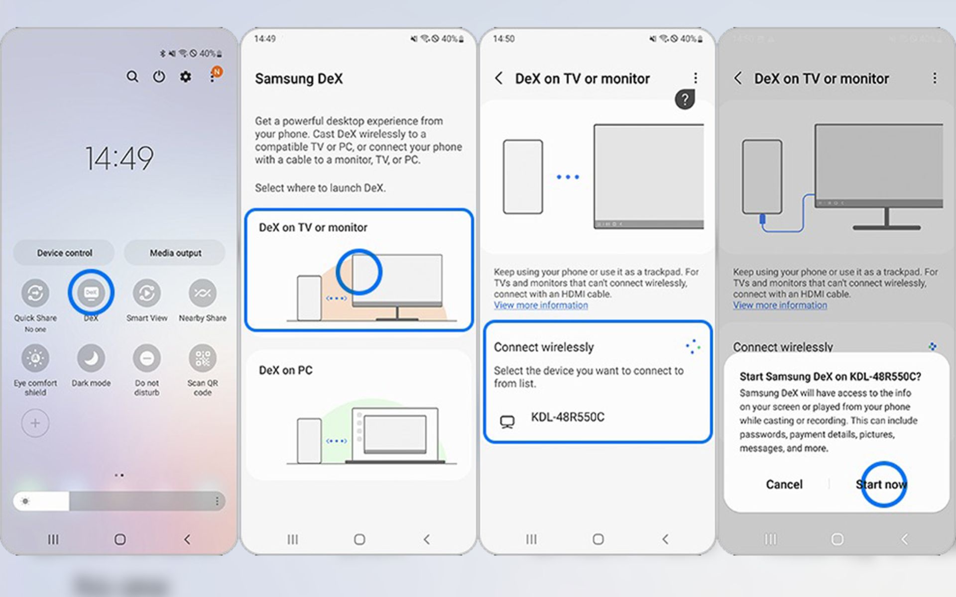 Connecting a Samsung phone to a Samsung TV using Samsung DeX