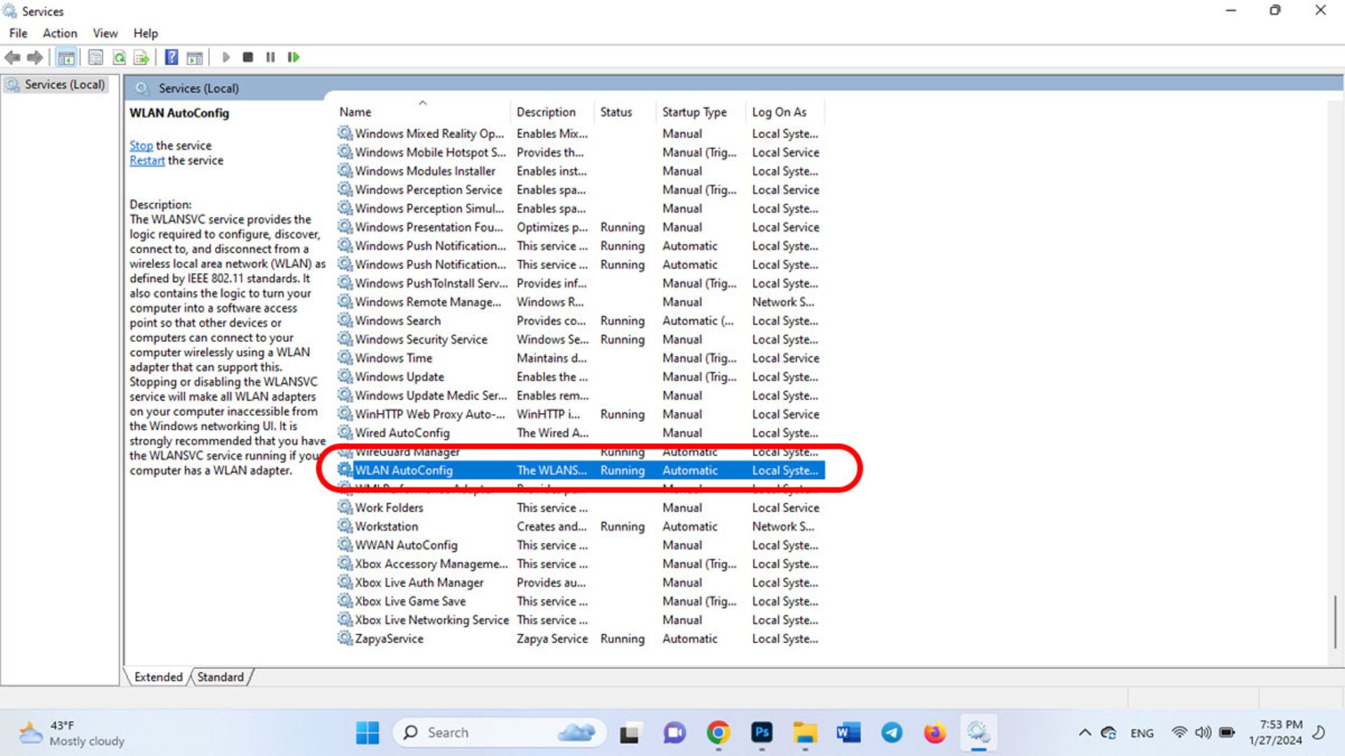 سرویس WLAN Auto Config