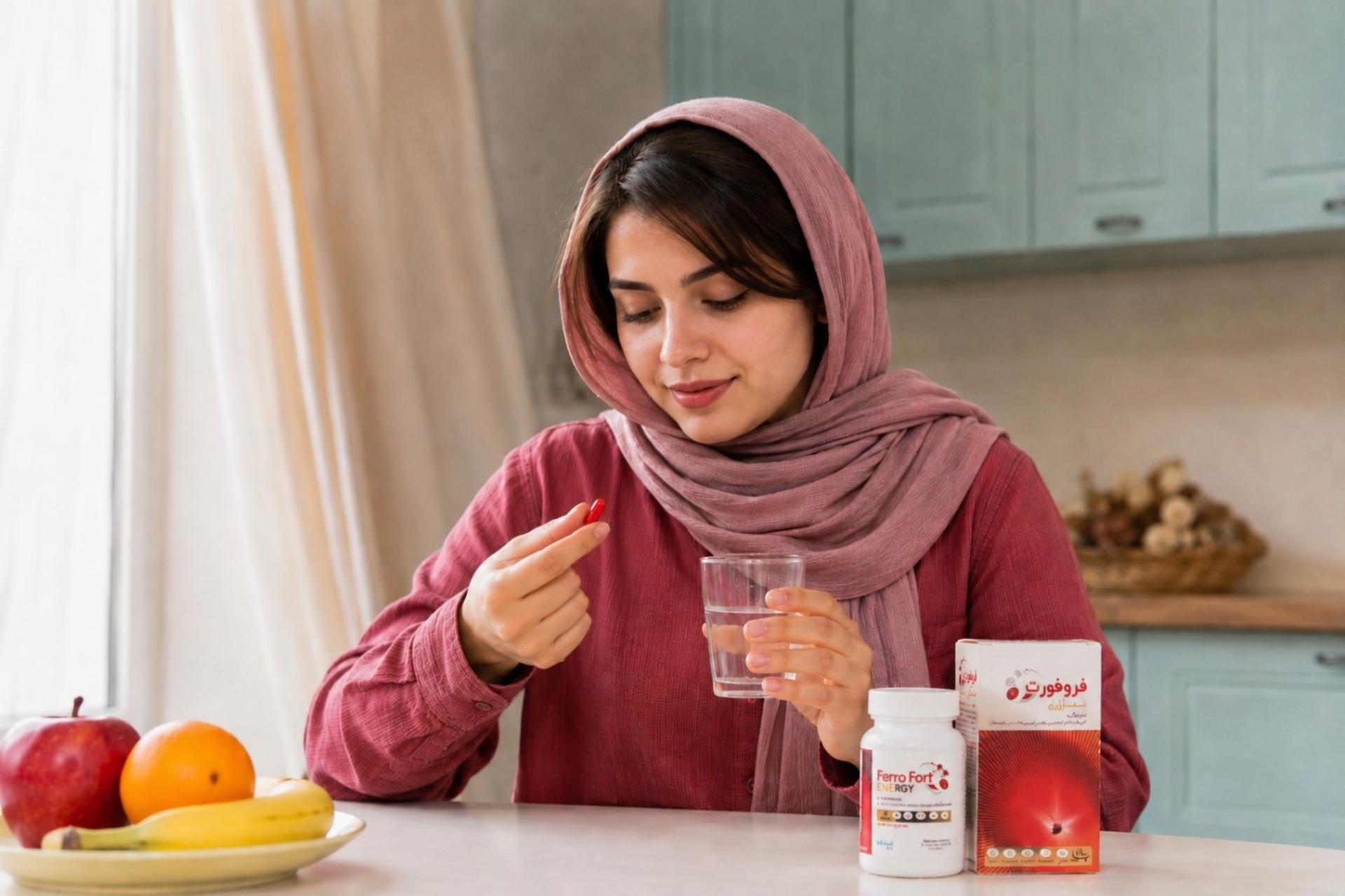 یک زن در حال قرص خوردن