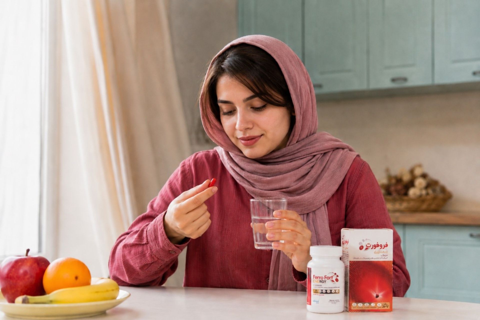 یک زن در حال قرص خوردن