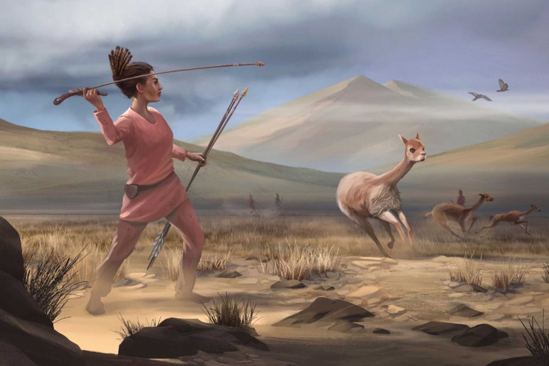 تصویر هنری از زن باستانی درحال شکار