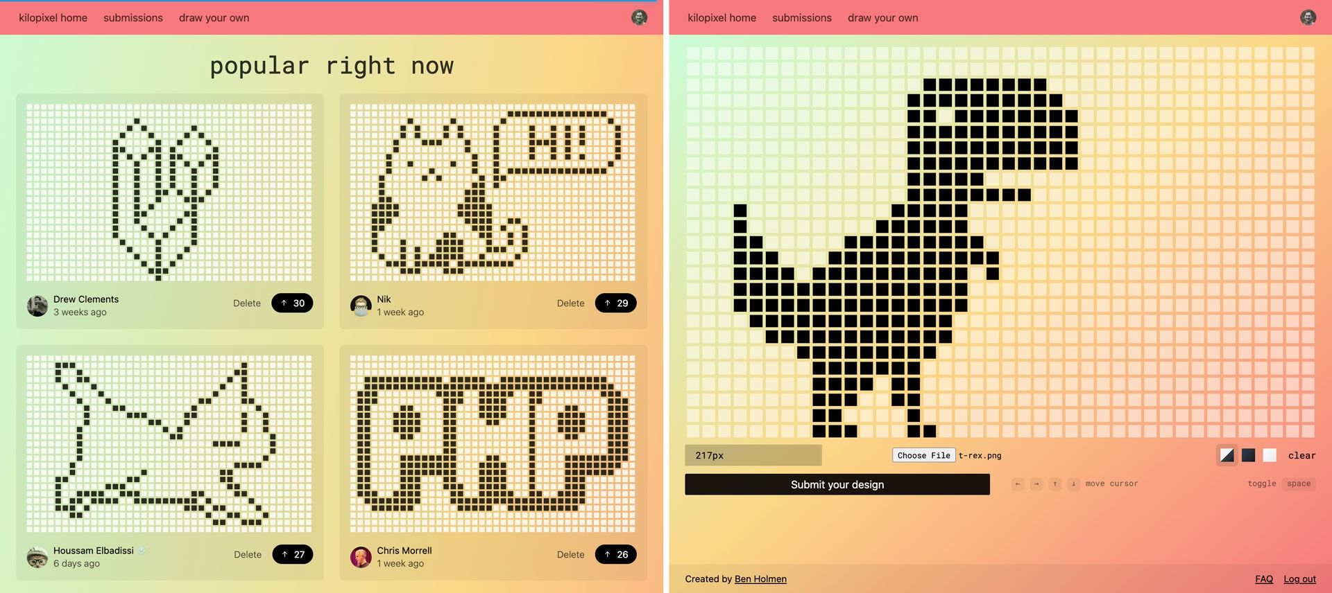 طرح پیکسلی از دایناسور گوگل در کنار چند طرح پیکسلی اسمی