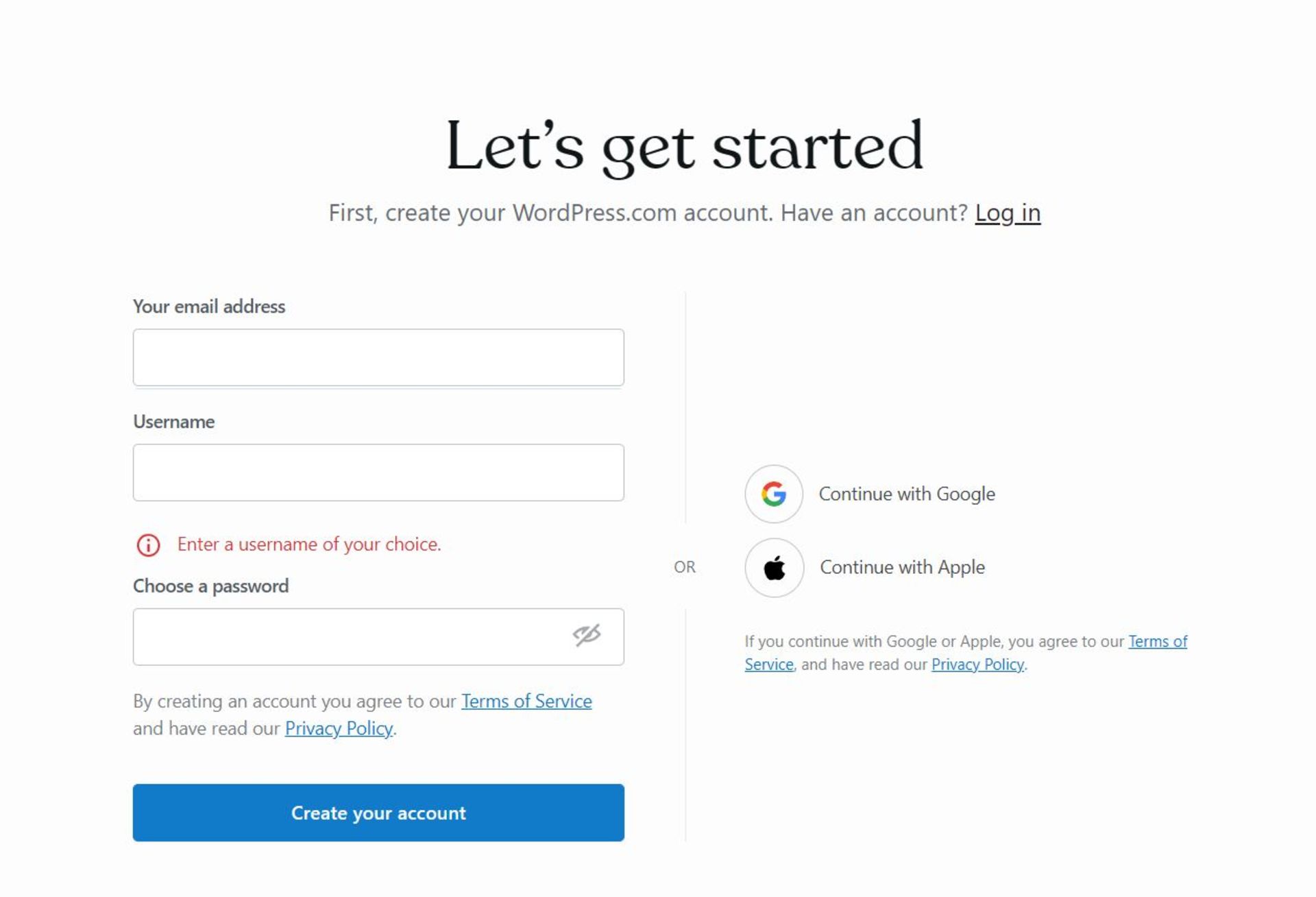 صفحه ثبت نام وبلاگ وردپرس