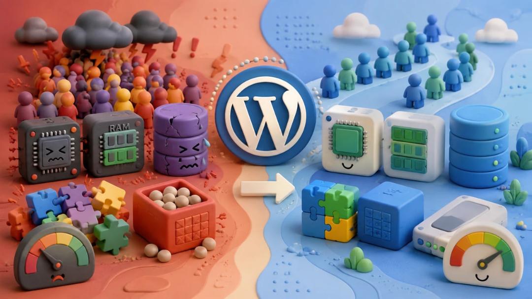لیارا - نمودار مقایسه عملکرد سخت‌افزاری و سرعت سایت وردپرس (WordPress) در دو حالت کند و بهینه