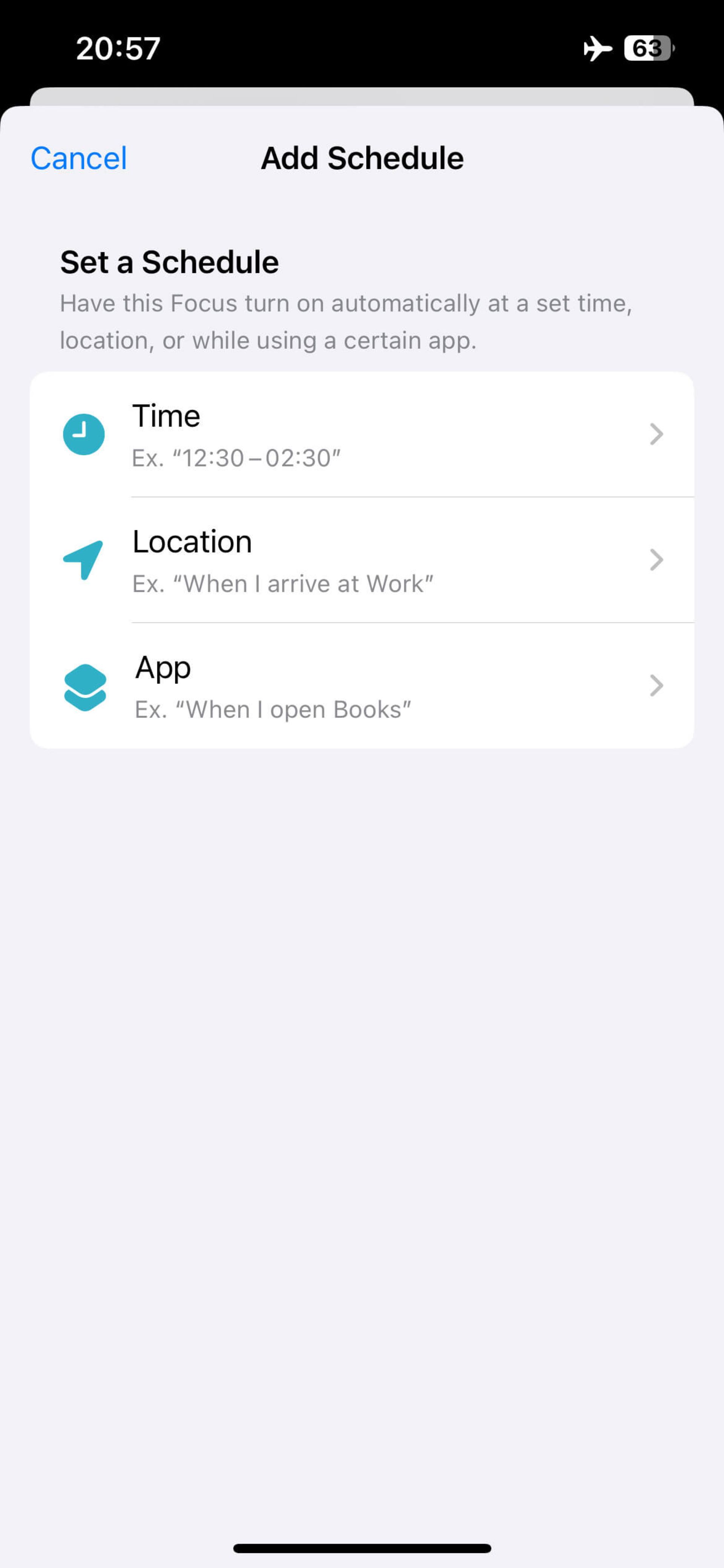صفحه Add Schedule و تعیین زمان فعال شدن خودکار Work Focus