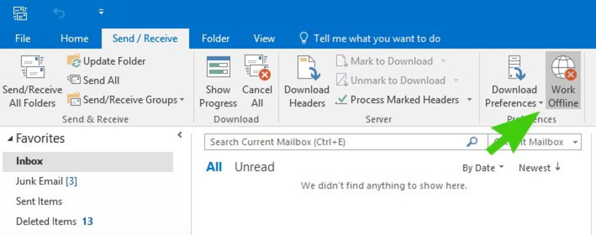 حالت آفلاین Outlook