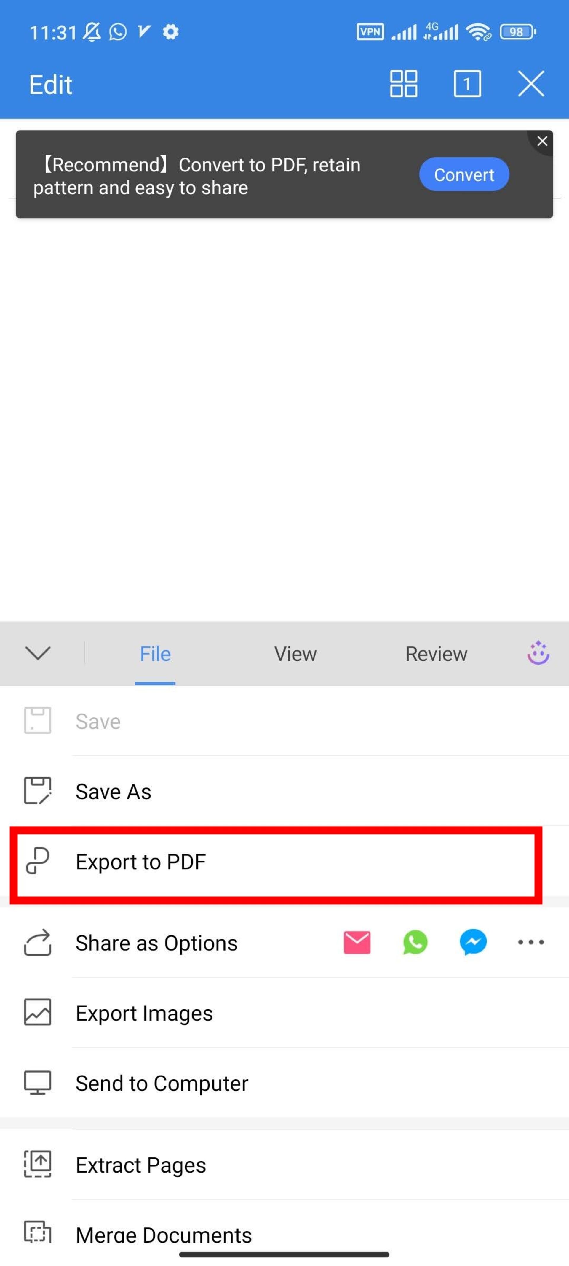 تبدیل فایل ورد به PDF با WPS Office