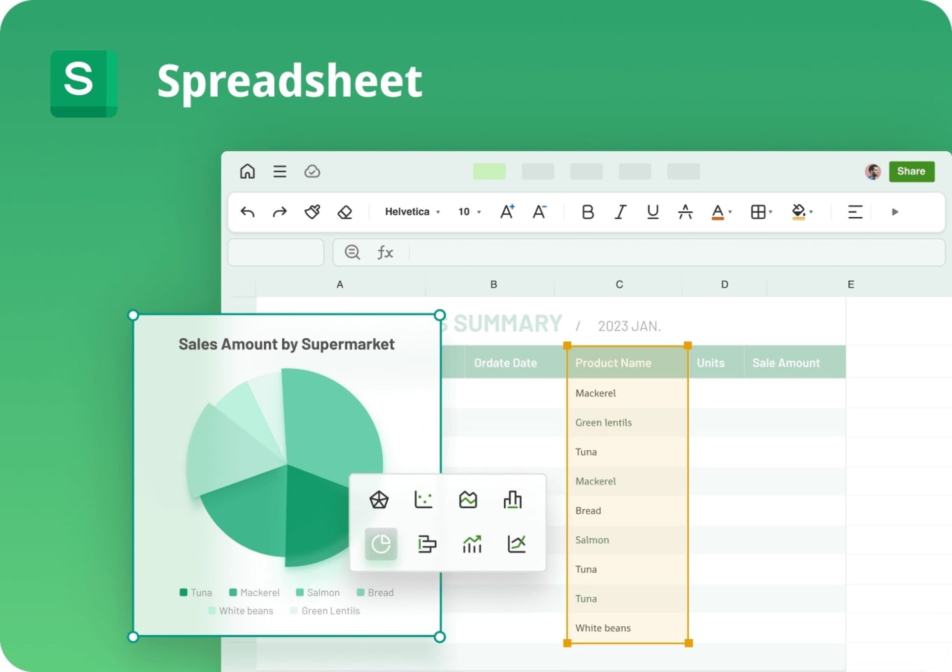 تصویری از محیط کاربری اسپرد شیت نرم‌افزار  WPS Office 