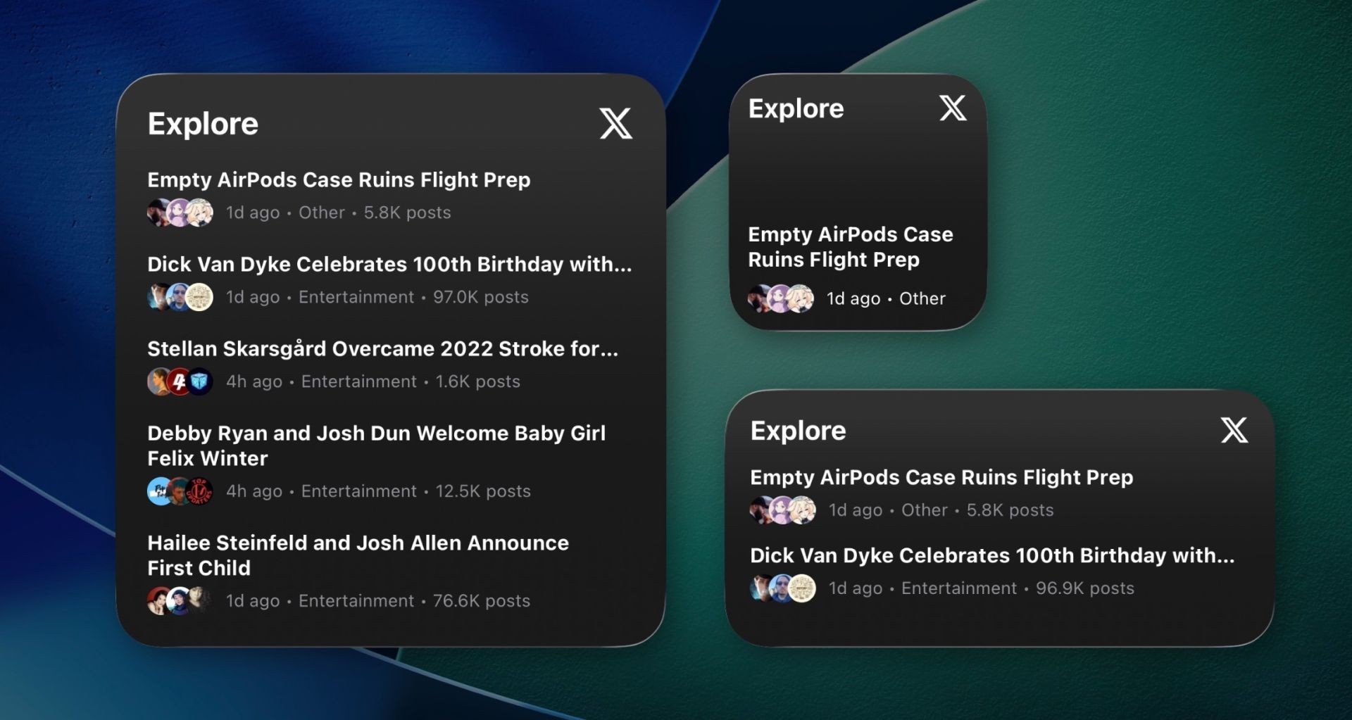 ویجت‌های شبکه‌ی اجتماعی ایکس در صفحه‌ی اصلی آیفون